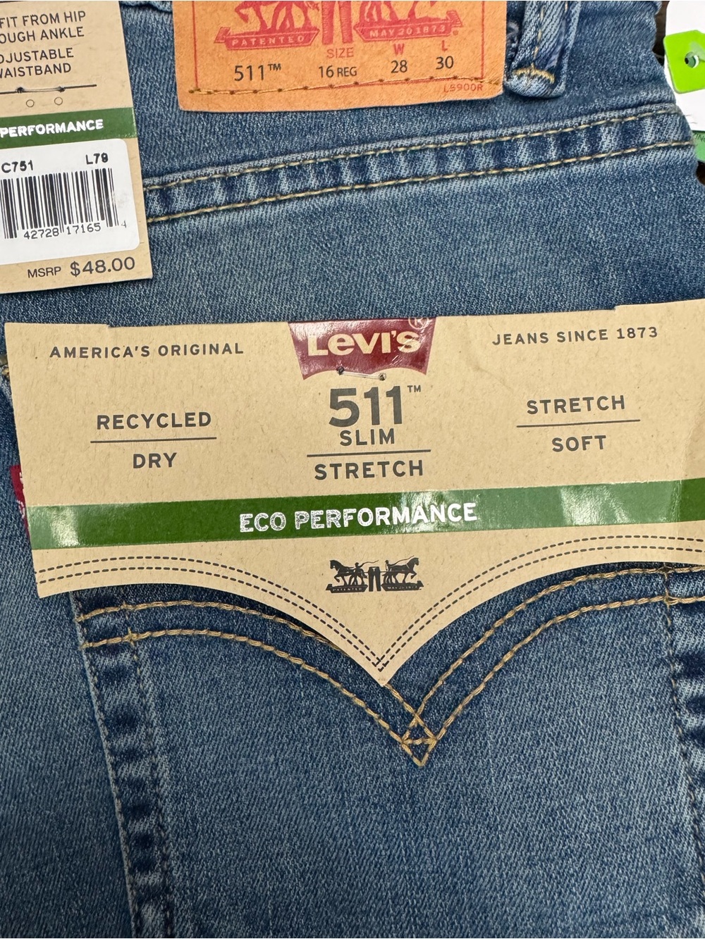 NWT Levi’s 511 Slim Fit Boys Jeans Eco Performance Flex Stretch Medium Wash - Picture 4 of 8